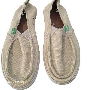Sanuk Mens Canvas Slip-On Shoes Size 9 Beige Rubber Sole Casual Loafers